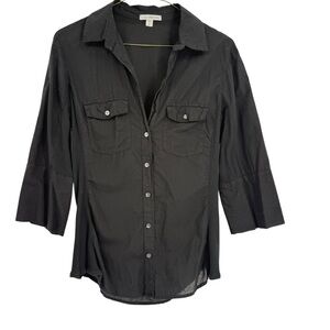 Standard James Perse Size 3 (L) Contrast Ribbed Button Up Shirt black Roll Tab